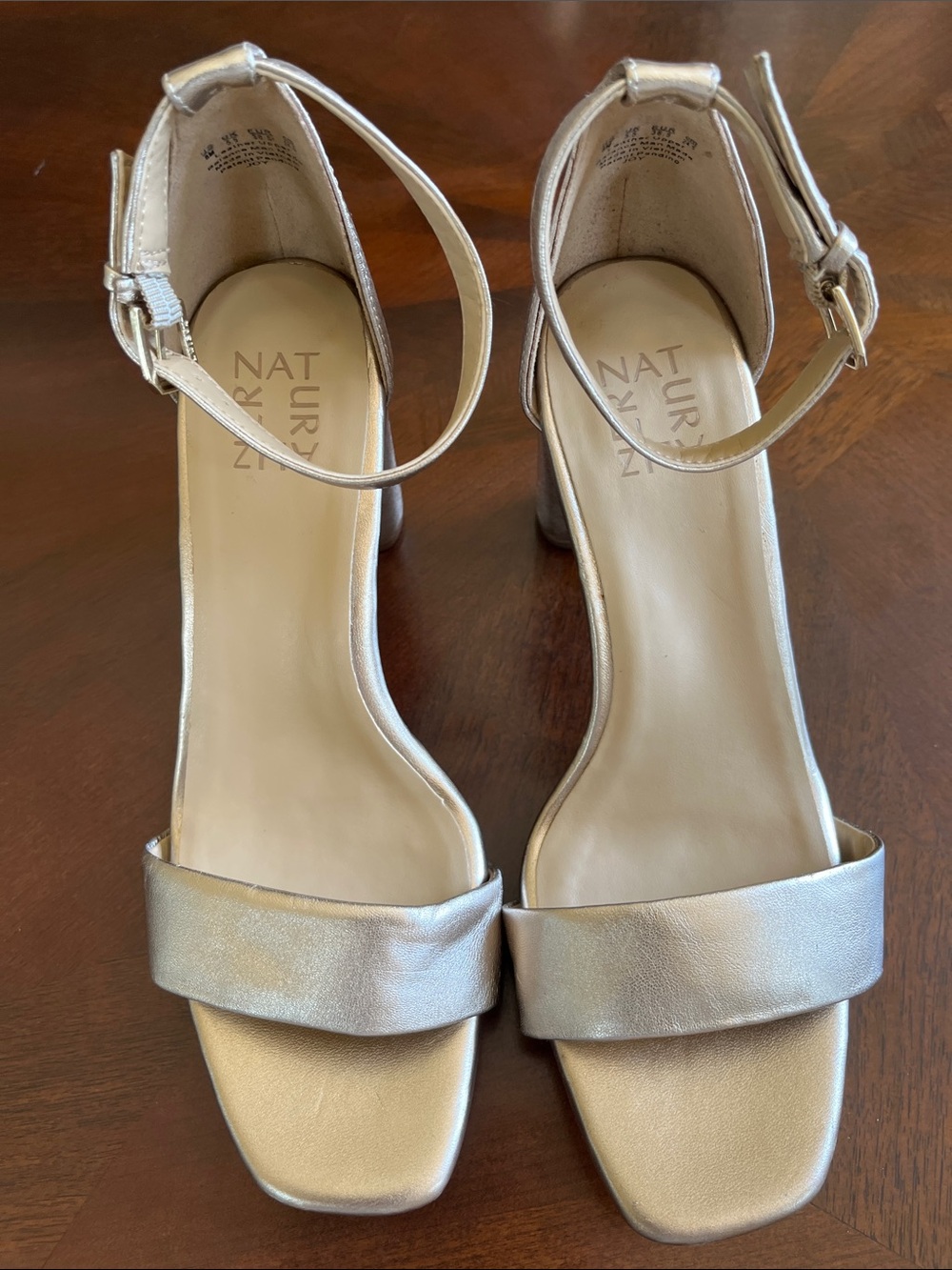 Naturalizer Metallic Gold Ankle-Strap Block Heels